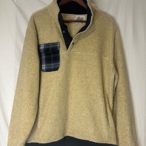 J. Crew Men's Vintage Cream Shearling like pullover Sweater with Plaid Pocket
